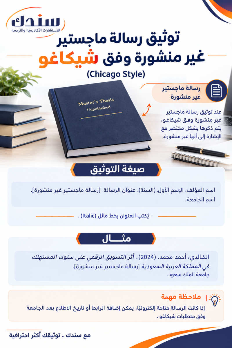 توثق رسالة ماجستير غير منشورة وفق شيكاغو